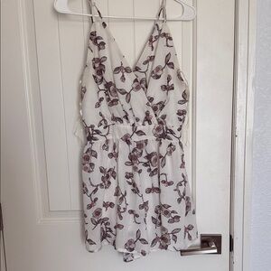 Audrey White and Purple Floral Backless  Romper
